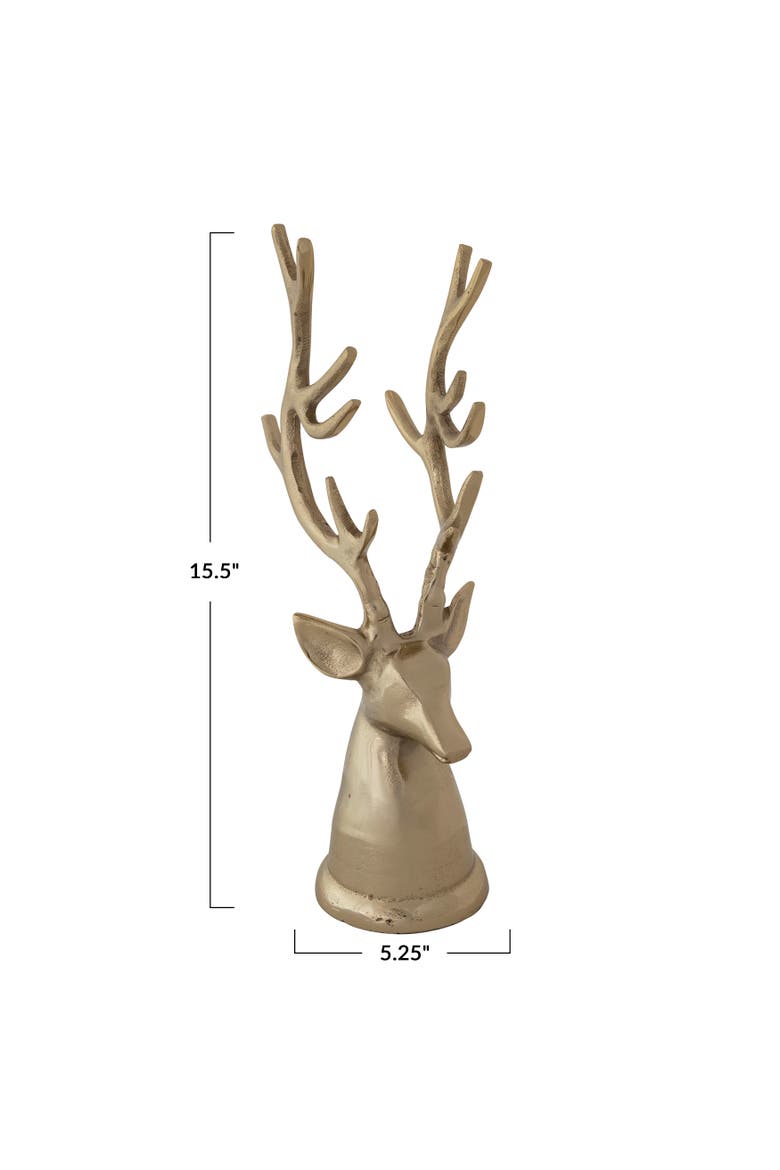 Gold Cast Aluminum Reindeer Head on Reclaimed Wood, Alternate, color, Gold