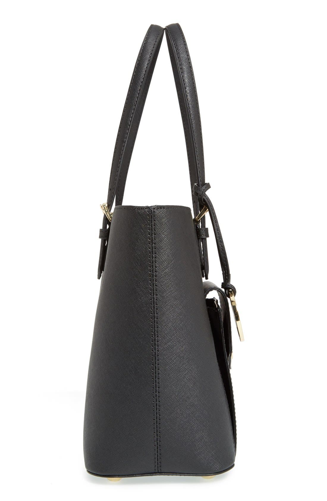 'Jet Set - Medium' Saffiano Leather Snap Pocket Tote (Nordstrom Exclusive), Alternate, color, BLACK