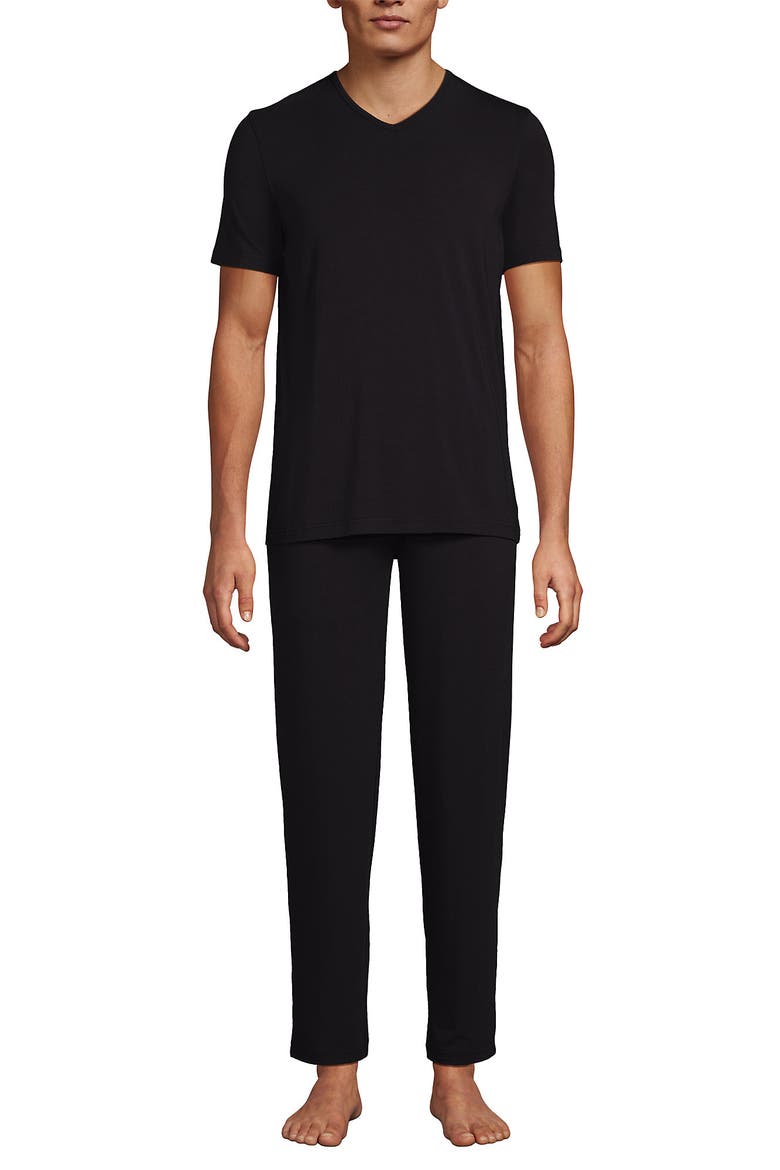 Short Sleeve Cooling Knit V-Neck Pajama Set, Main, color, Black