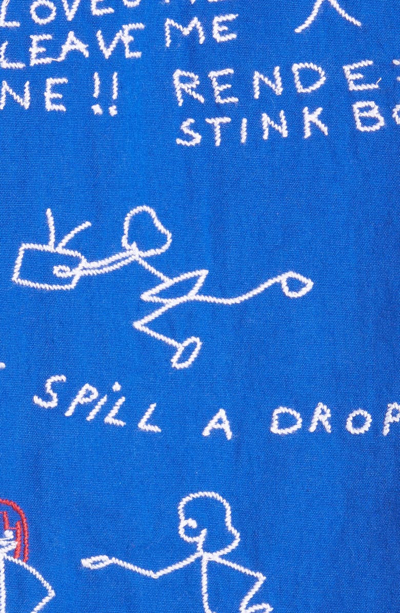 Bode Doodle Scene Embroidered Short Sleeve Cotton Button-Up Shirt, Alternate, color,