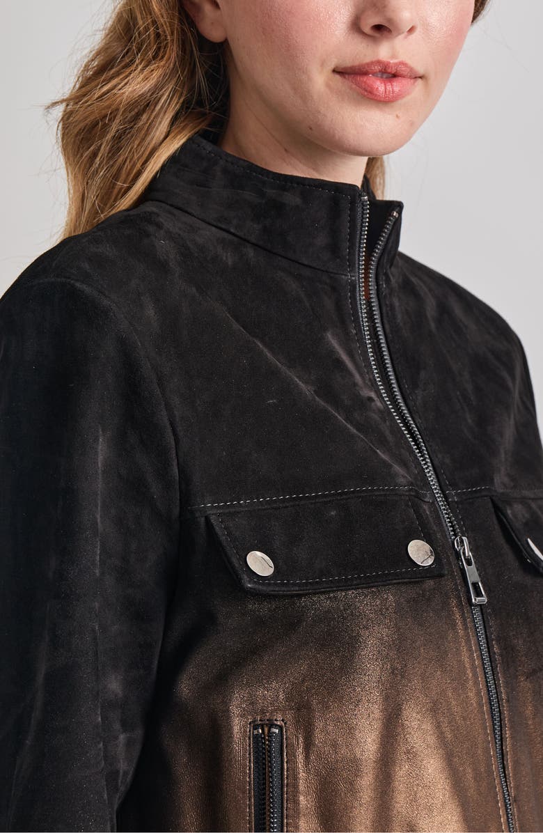 Misook Gradient Suede Trucker Jacket, Alternate, color, 