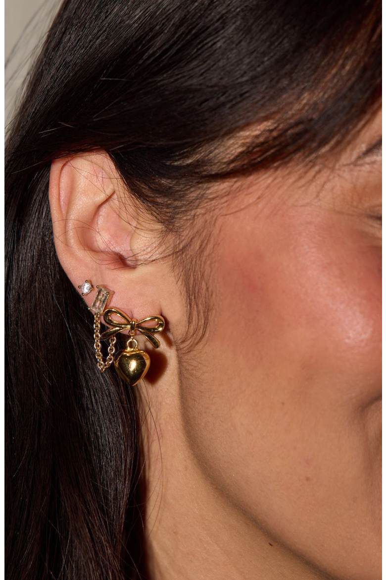 Bow & Heart Drop Earrings, Alternate, color, Gold