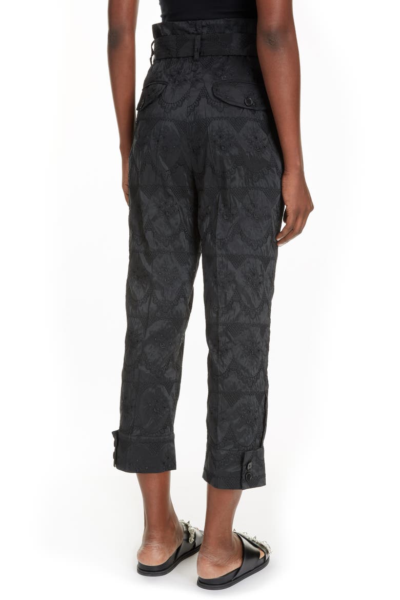 Embroidered Taffeta Paperbag Waist Trousers, Alternate, color, BLACK