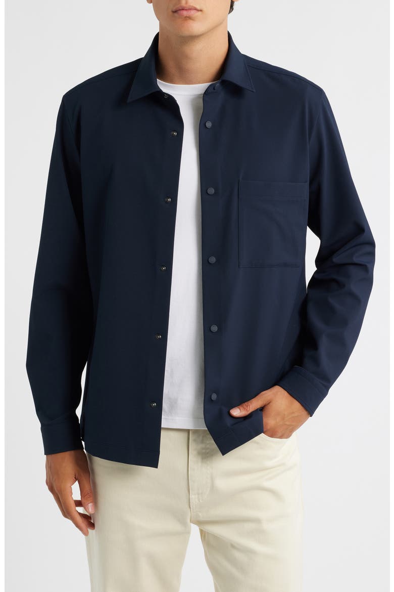 Leo Relaxed Fit Stretch Twill Snap-Up Shirt, Main, color, DARK BLUE