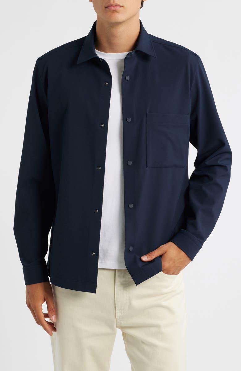 BOSS Leo Relaxed Fit Stretch Twill Snap-Up Shirt, Main, color, Dark Blue