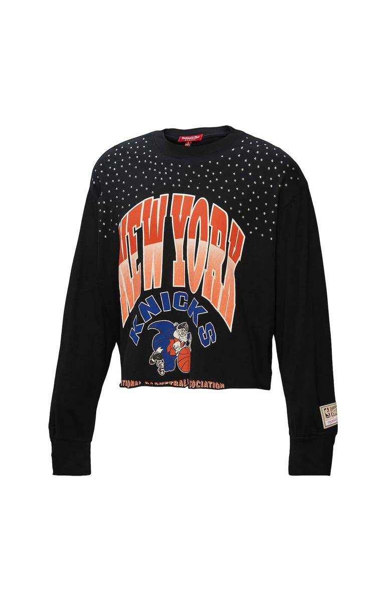 Mitchell & Ness Women's Mitchell & Ness  Black New York Knicks Hardwood Classics Studded Boxy Cropped Long Sleeve T-Shirt, Alternate, color, Black