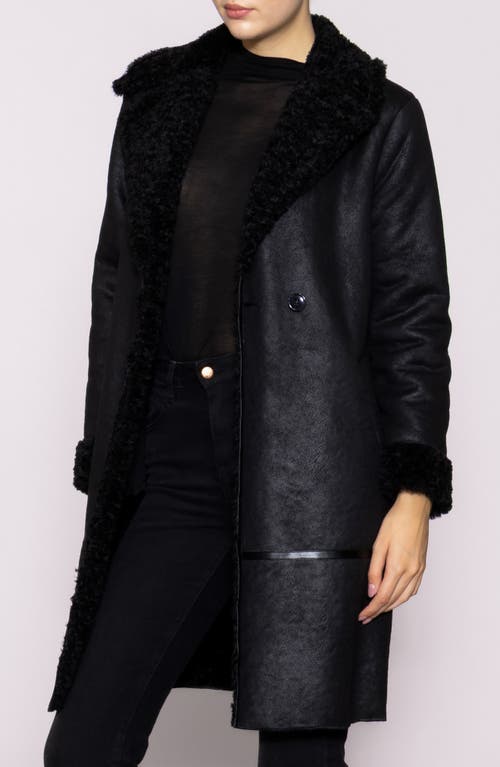 Melloday Faux Shearling Lined Faux Leather Coat In Black