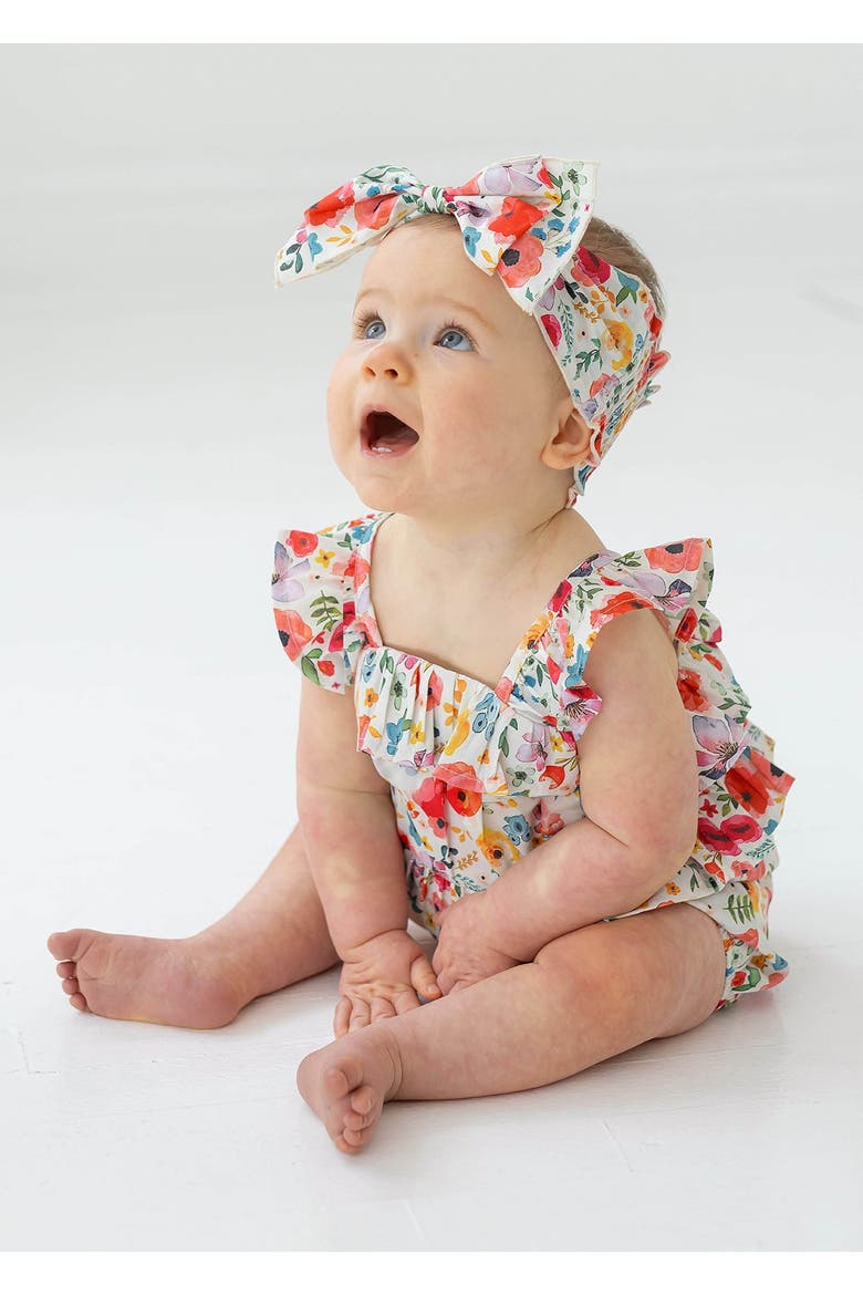 Dancing Petals Baby Romper, Alternate, color, Brown