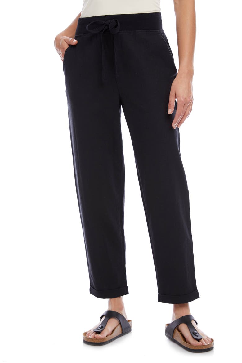 Linen Blend Drawstring Pants, Main, color, BLACK