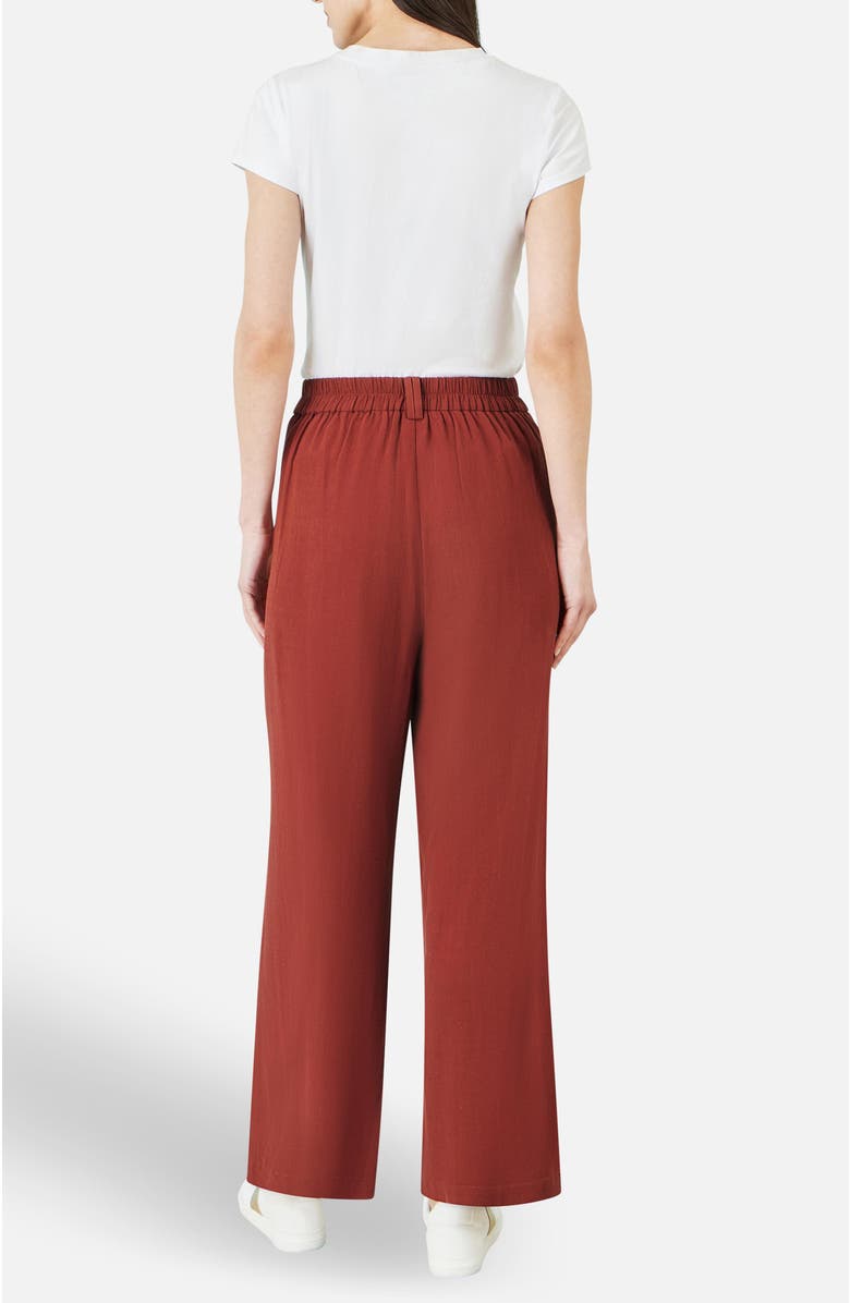 Yumi Linen Mix Mid Rise Trousers, Alternate, color, Brown