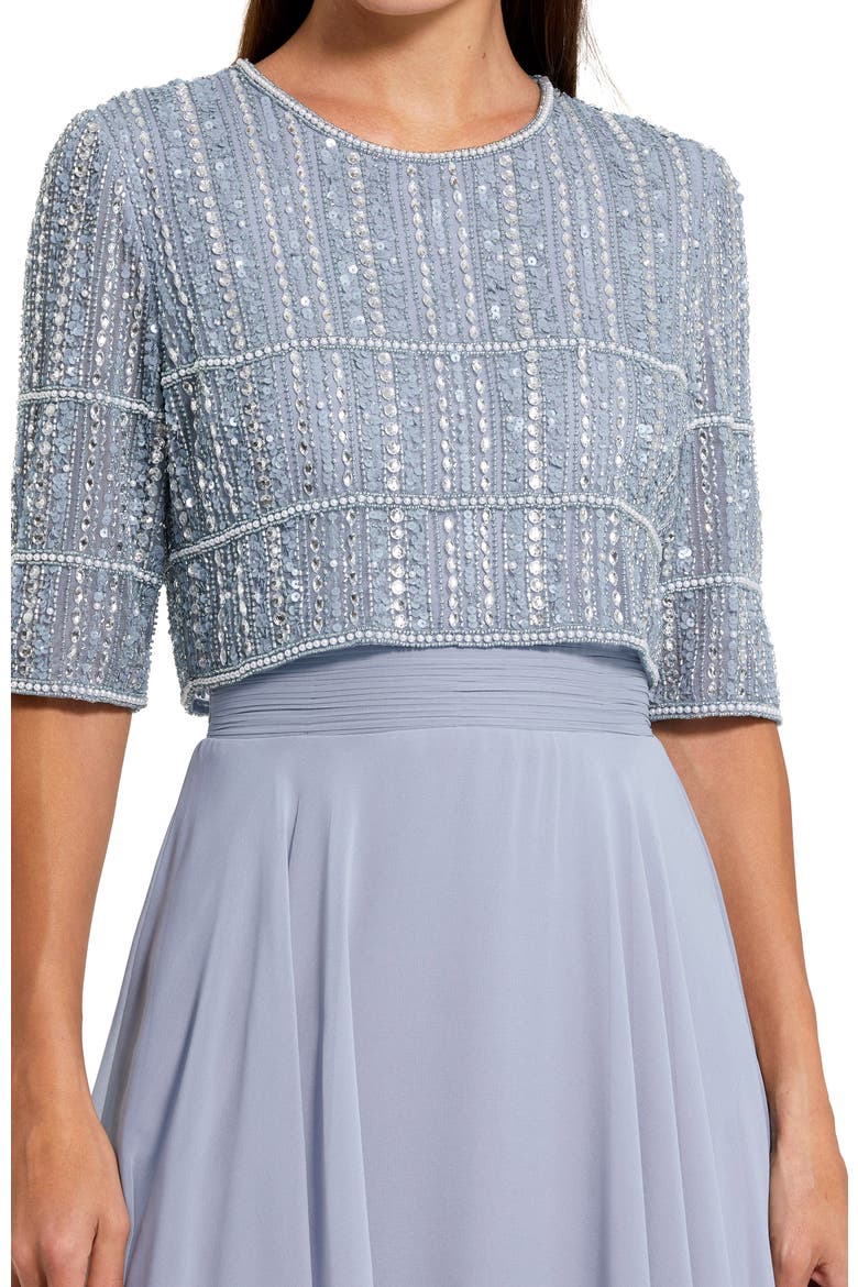Fully Beaded 3/4 Sleeves Top Chiffon Gown, Alternate, color, Powder Blue