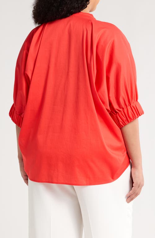 Harshman Medina Elbow Sleeve Cotton Top In Poppy Red