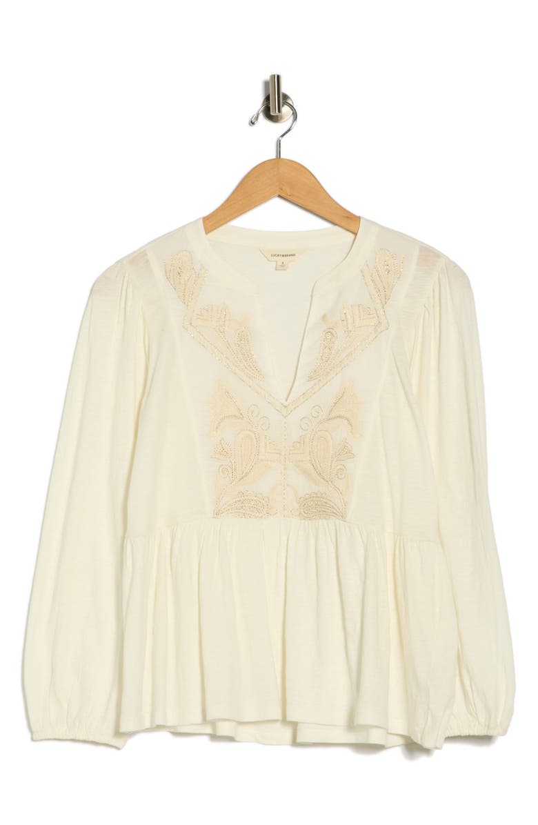 Lucky Brand Split Neck Peplum Top, Alternate, color, Gardenia