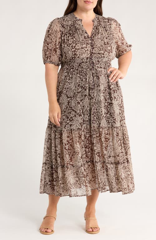 Gibsonlook Kira Print Drawstring Maxi Dress In Brown