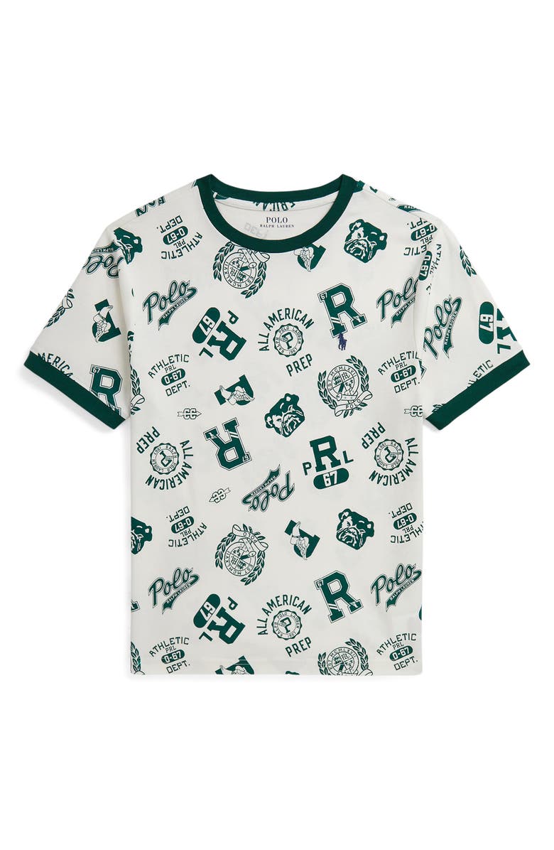 Polo Ralph Lauren Kids' Logo Print Ringer T-Shirt, Main, color, Team Spirit Toss Print