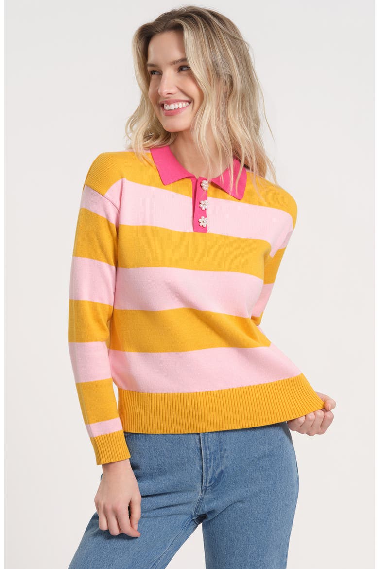 Floral Button Rugby Sweater, Alternate, color, YELLOW PINK