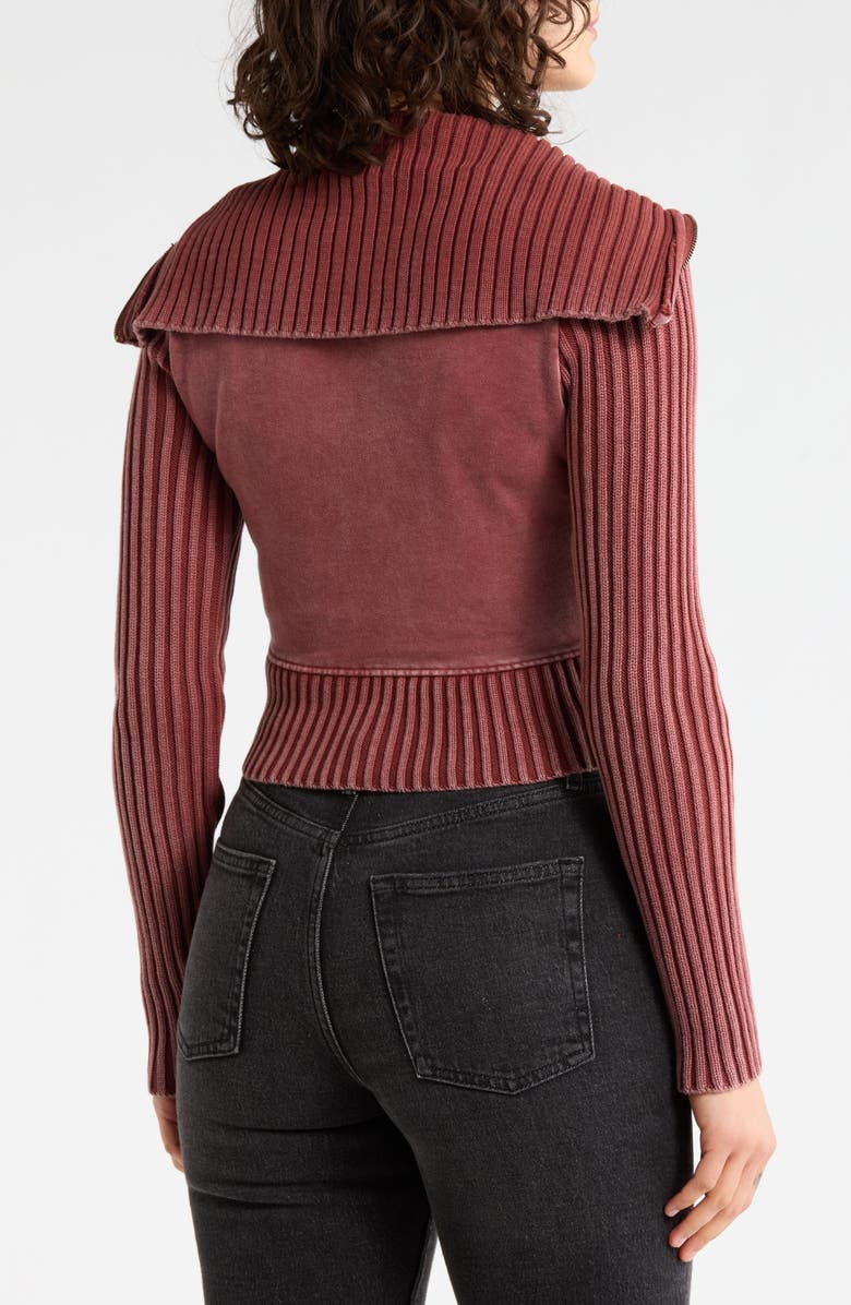 BDG Urban Outfitters Thea Mixed Media Rib Track Sweater, Alternate, color, Burgundy