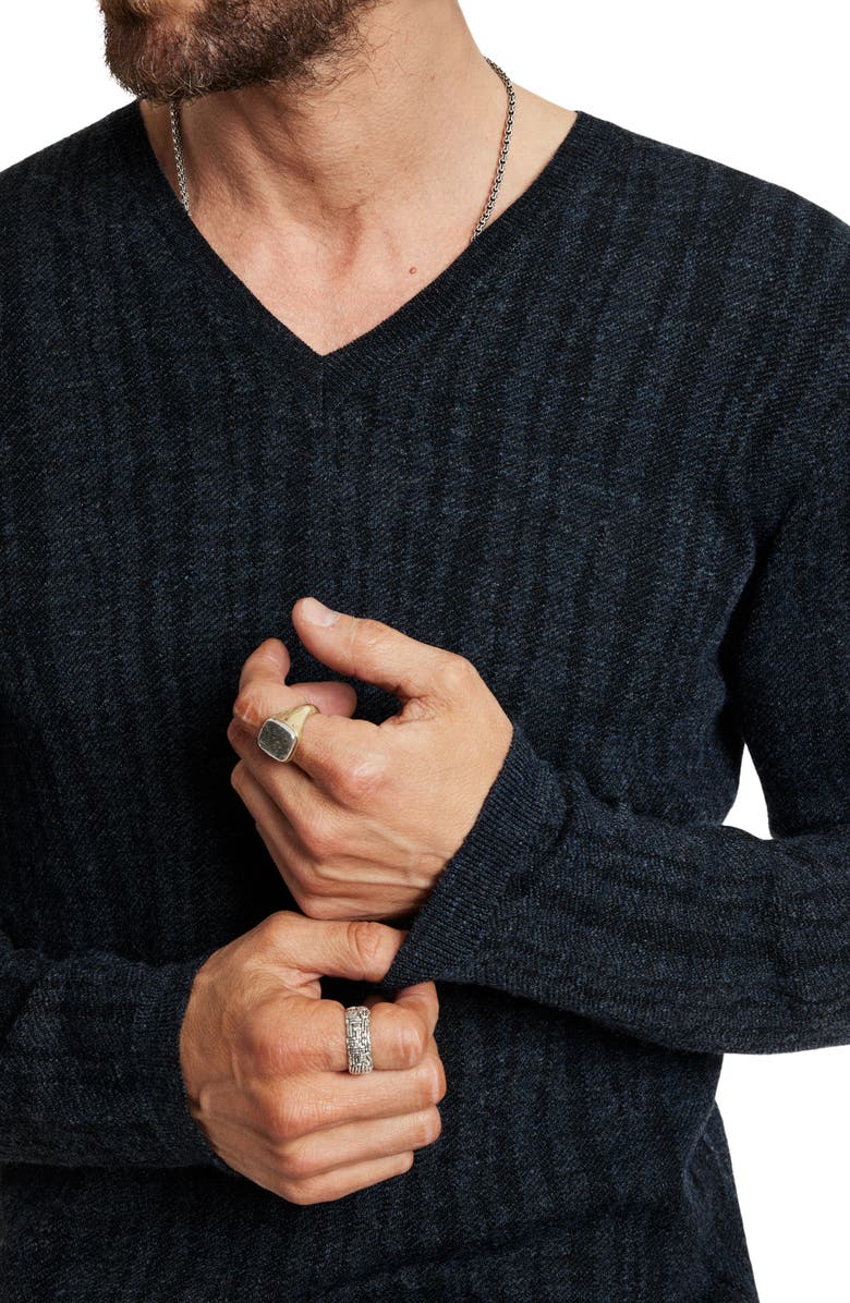John Varvatos Bandera Rib Wool Blend V-Neck Sweater, Alternate, color, Navy