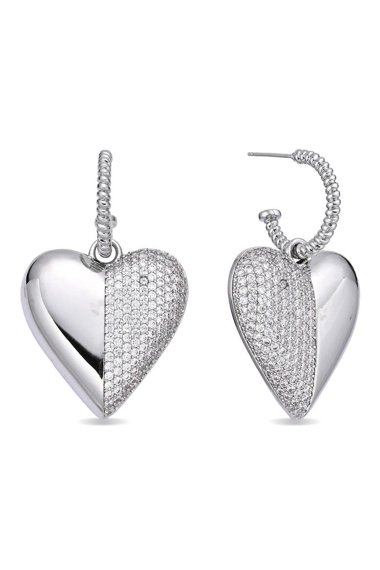 Helena Cubic Zirconia Heart Drop Earrings, Main, color, SILVER