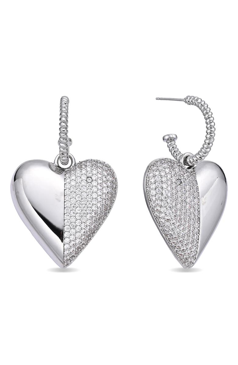 EYE CANDY LOS ANGELES Helena Cubic Zirconia Heart Drop Earrings, Main, color, Silver