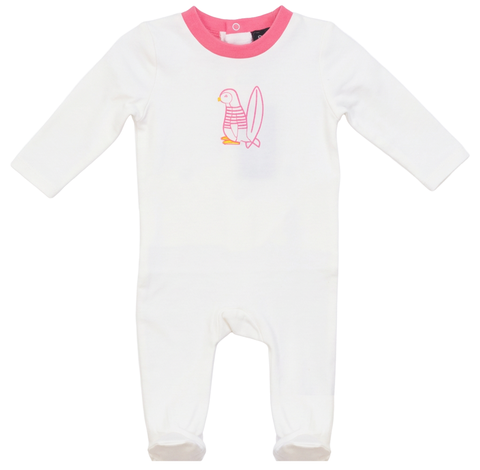 Surfing Sunday Penguin Long Sleeve Covered Feet Romper