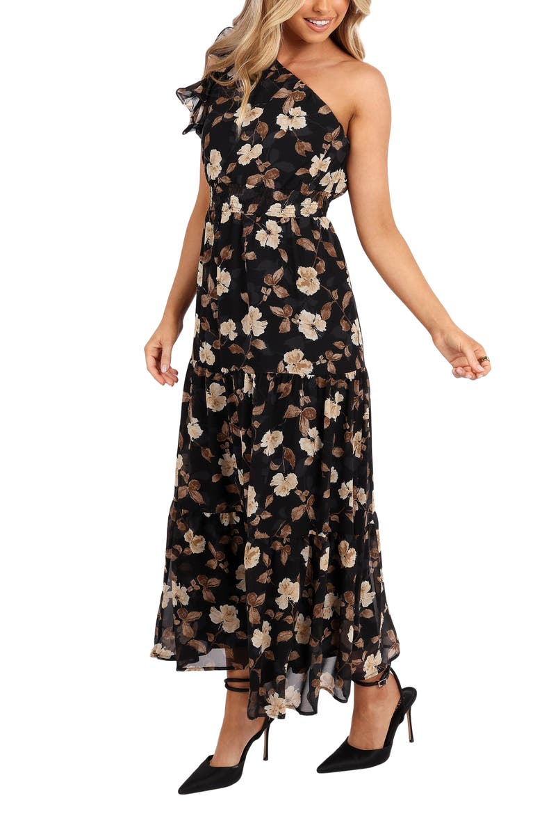 Layley Floral Print One-Shoulder Maxi Dress, Alternate, color, BLACK FLORAL
