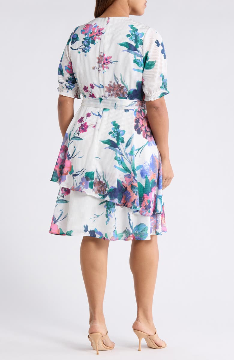 Tahari ASL Shadow Stripe & Floral Print Dress, Alternate, color, Ivory Floral