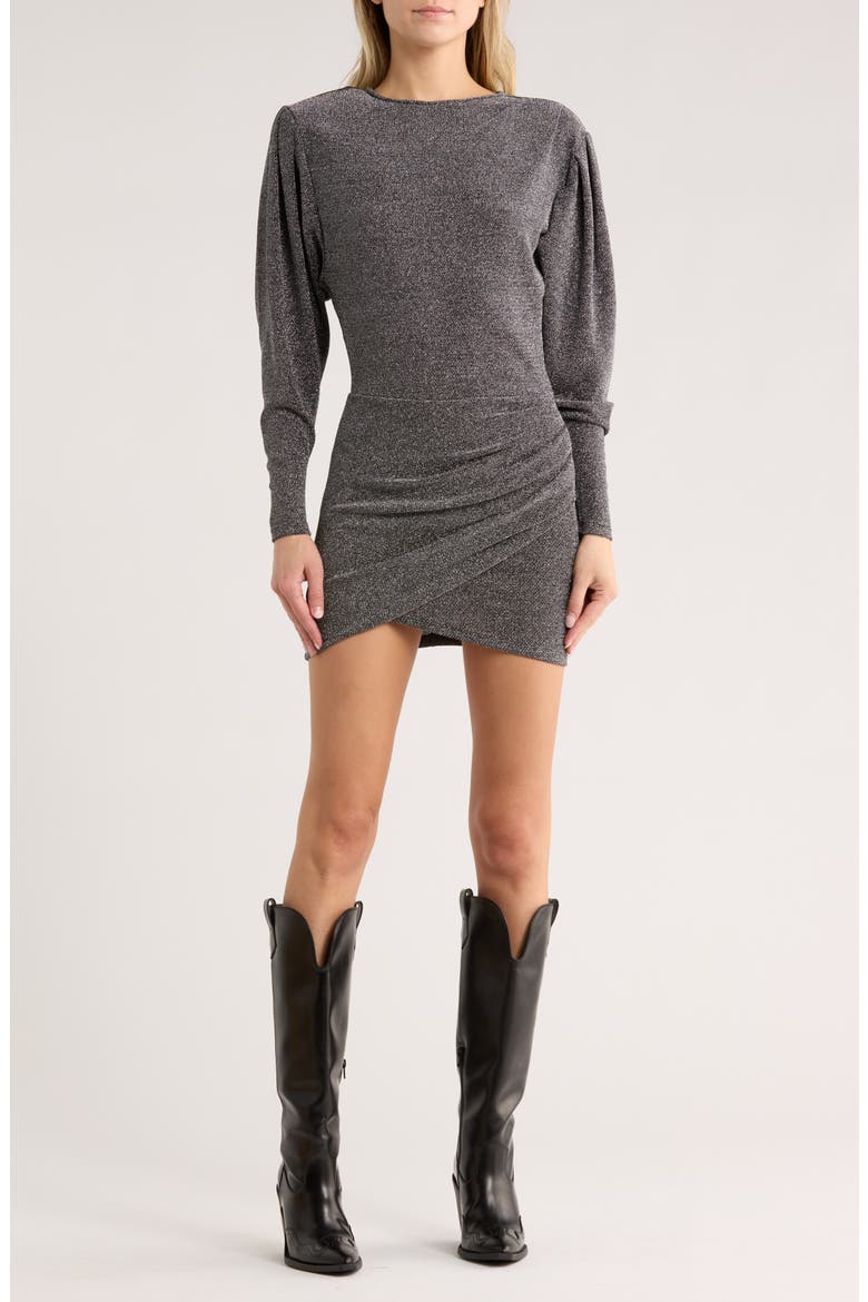 Benedicte Long Sleeve Metallic Knit Minidress, Main, color, SILVER