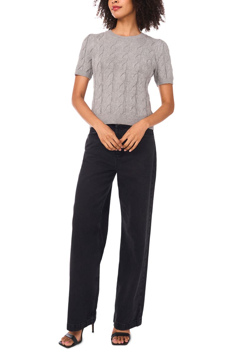 1.STATE Cable Knit Puff Sleeve Sweater, Alternate, color, Heathered Grey