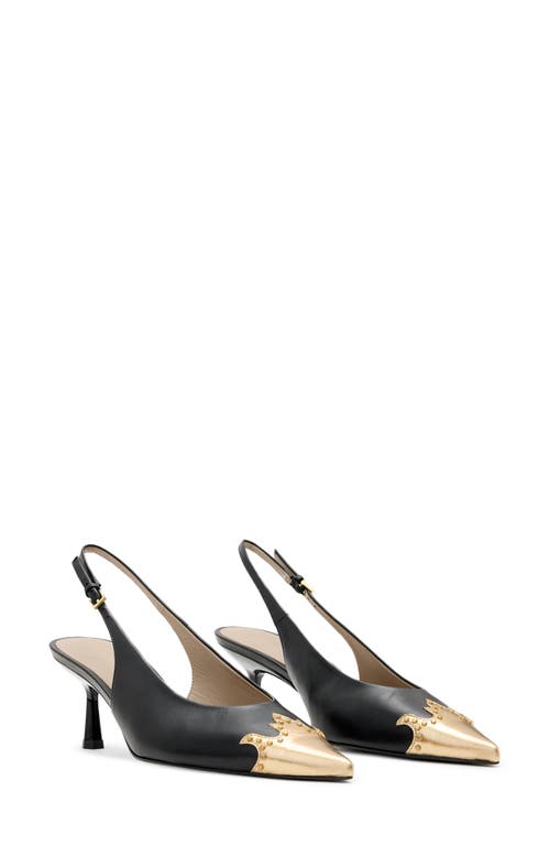 Allsaints Denver Pointed Toe Slingback Pump In Black/gold