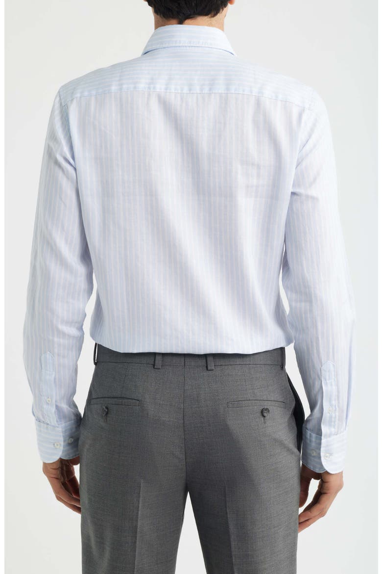 Slim Fit Stripe Non-Iron Cotton & Linen Dress Shirt, Alternate, color, LIGHT BLUE