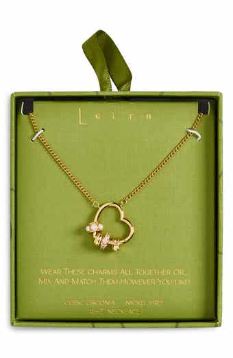 Leith Cubic Zirconia & Faux Pearl Rondelle Charm Heart Pendant Necklace