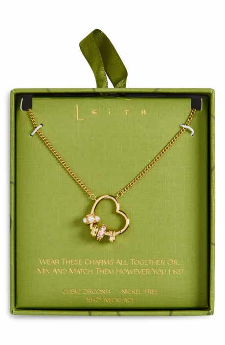 Leith Cubic Zirconia & Faux Pearl Rondelle Charm Heart Pendant Necklace