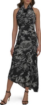 Donna Karan New York Floral Asymmetric Hem Maxi Dress