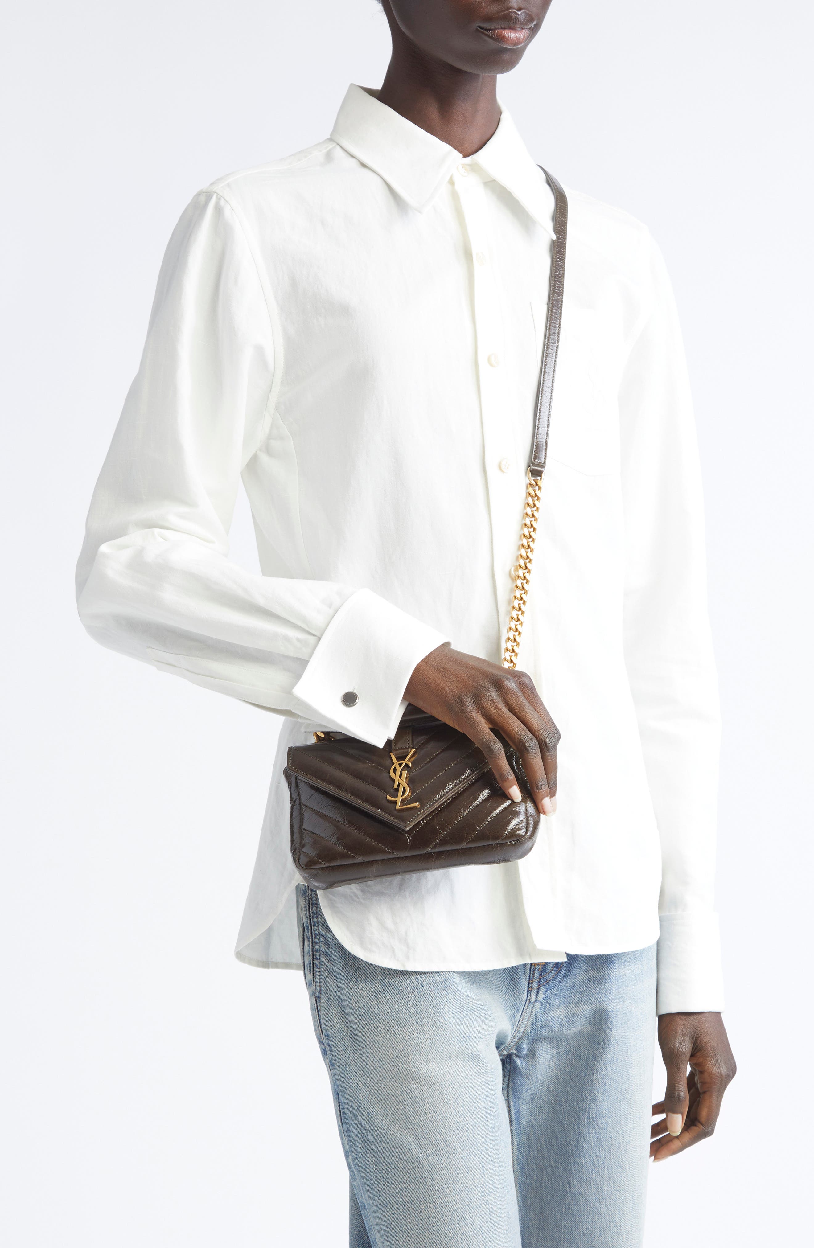 Saint Laurent Mini College Matelassé Leather Crossbody Bag, Alternate, color, Ocean Musk