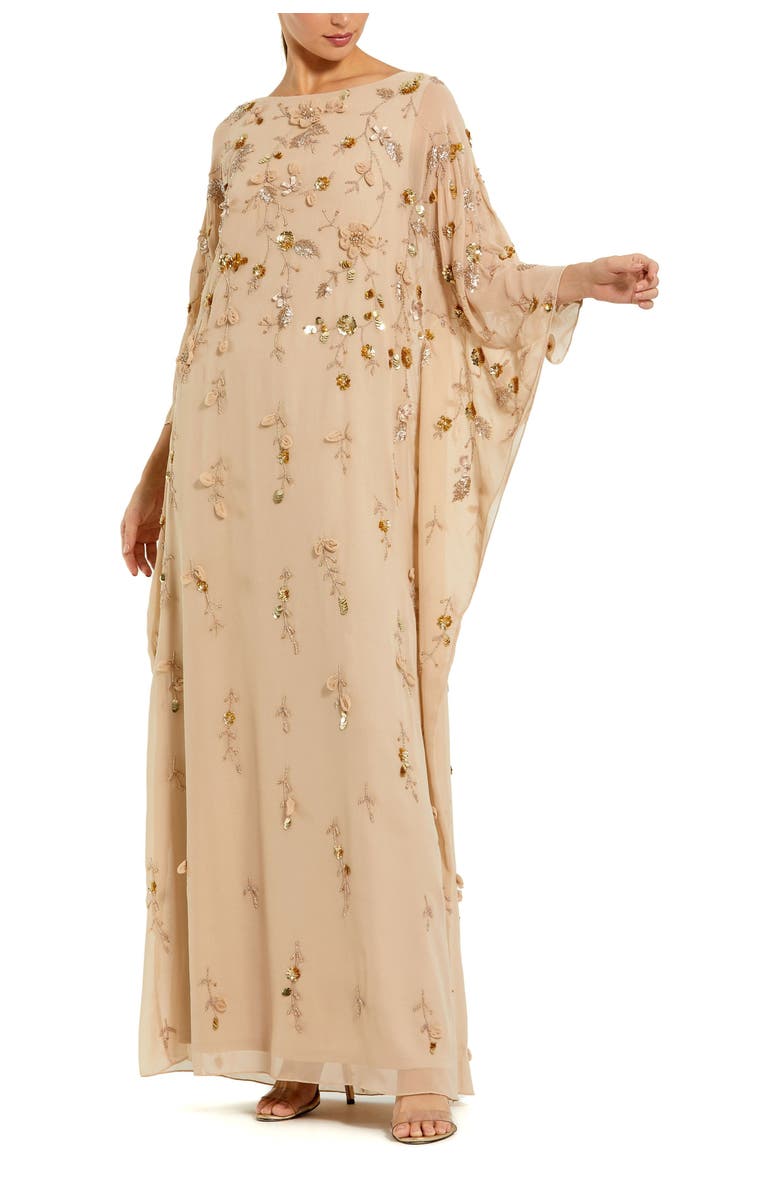 Mac Duggal Embellished Trapeze Evening Gown, Main, color, Nude Gold