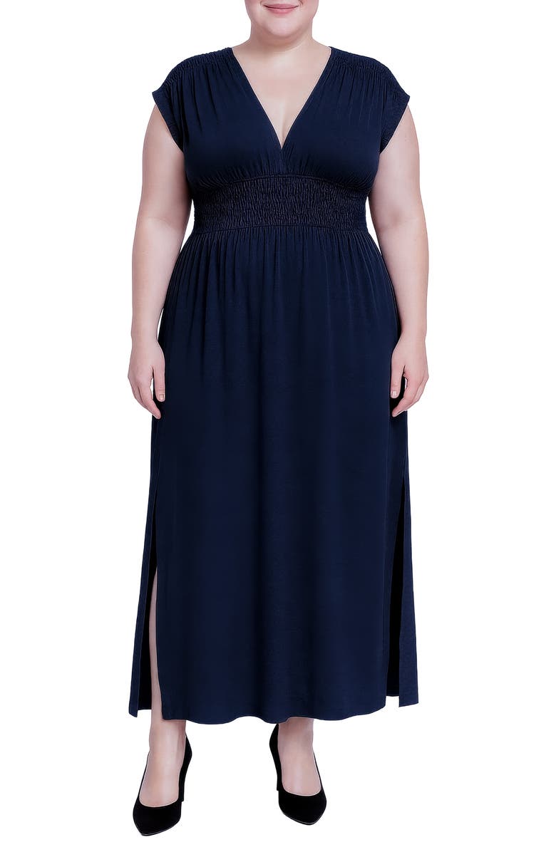 Standards 
Practices V-Neck Smocked Waist Midi Dress, Main, color, Navy