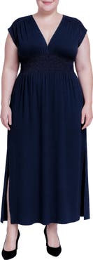 Standards & Practices V-Neck Smocked Waist Midi Dress