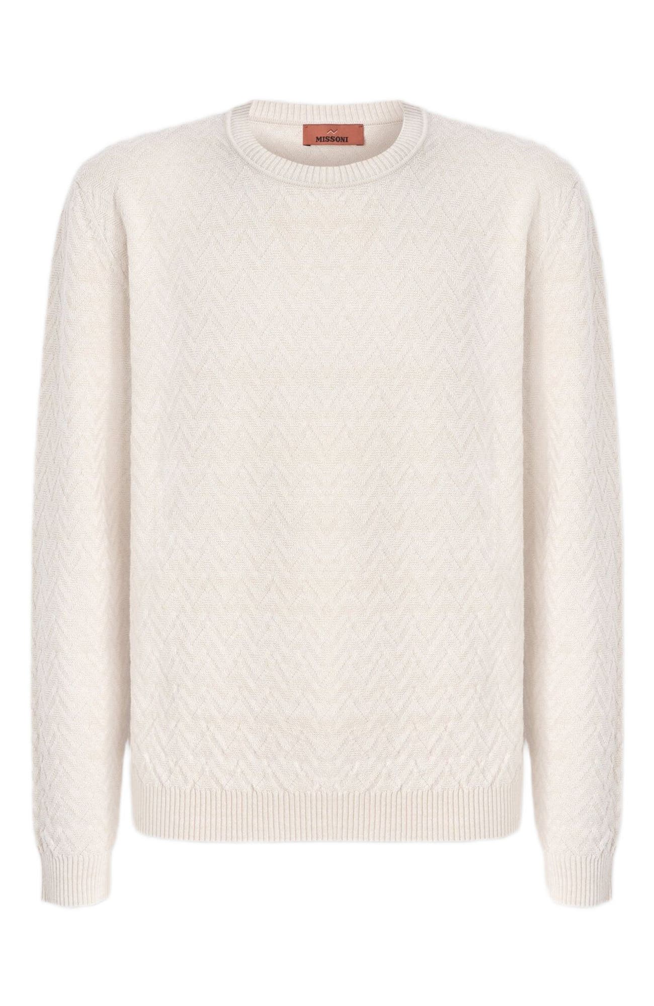 Crew-neck Wool And Cotton Pullover With Tone-on-tone Zigzag Pattern - image 2