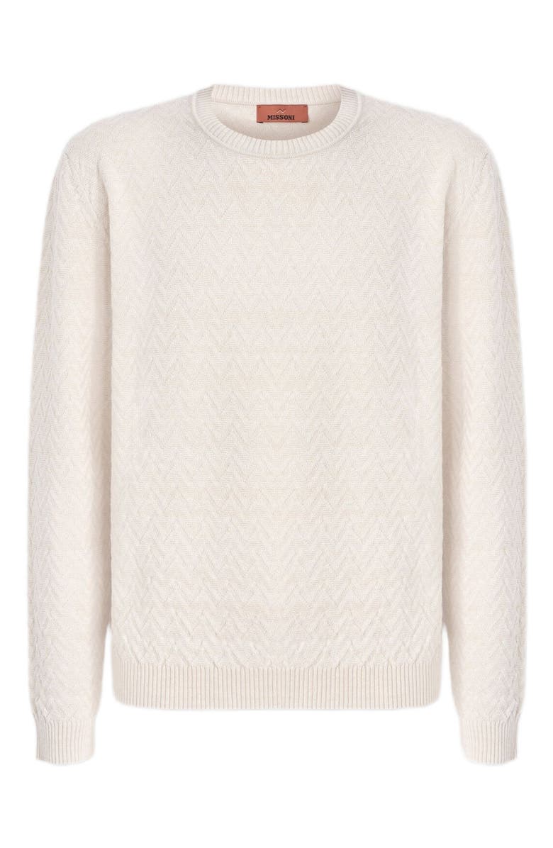 Missoni Crew-neck Wool And Cotton Pullover With Tone-on-tone Zigzag Pattern, Alternate, color, Beige