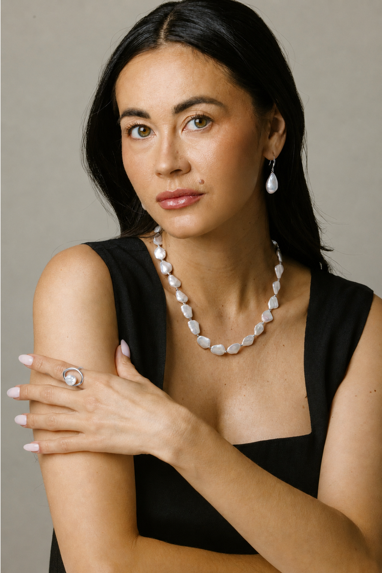 White Freshwater Cultured Keshi Pearl Amara Necklace for Women, Alternate, color, Sterling Silver