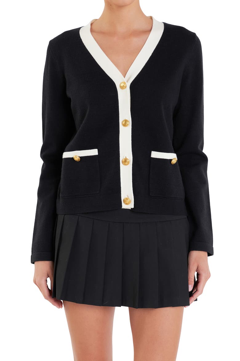 Contrast Edge Cardigan, Alternate, color, BLACK