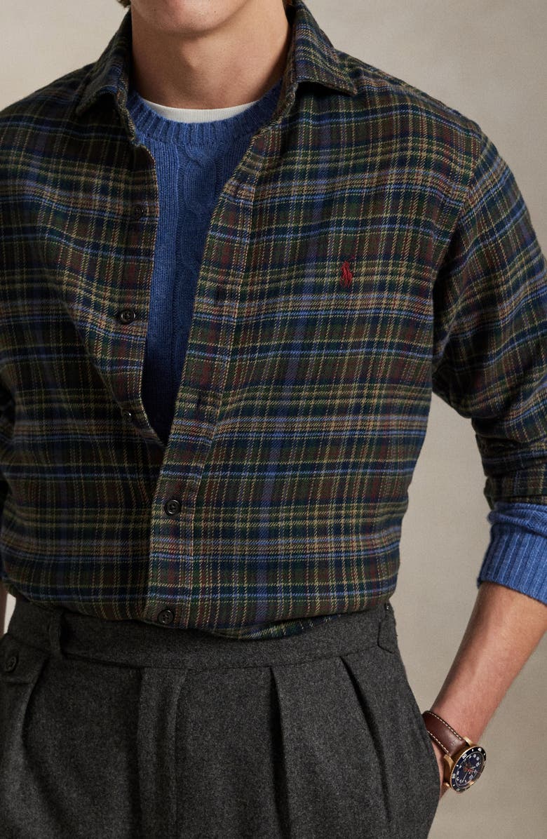 Polo Ralph Lauren Classic Fit Brushed Flannel Button-Up Shirt, Alternate, color, Dark Green/ Plaid Multi