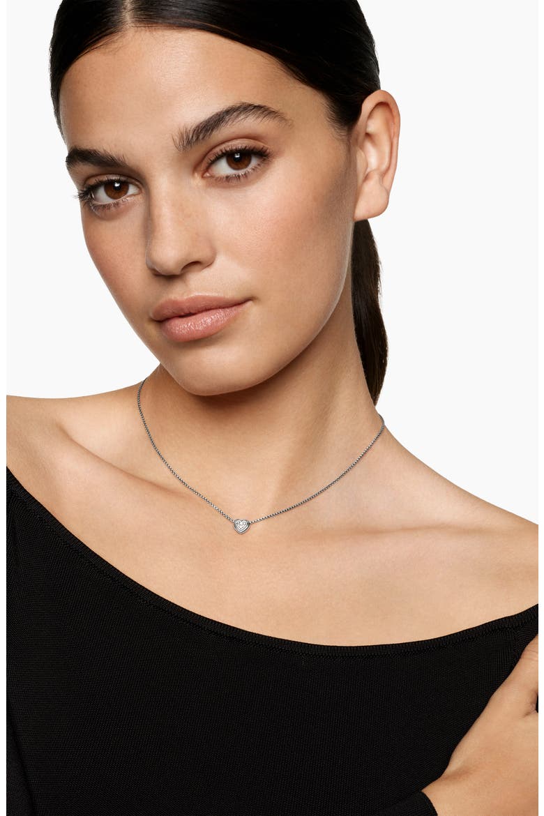 Diamond Puffy Heart Pendant Necklace, Alternate, color, STERLING SILVER