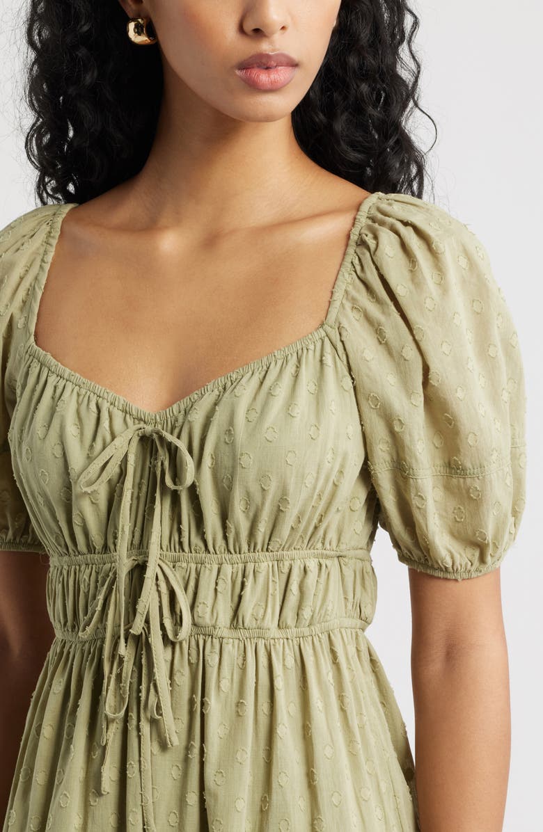 Blu Pepper Puff Sleeve Tiered Cotton Midi Dress, Alternate, color, Olive