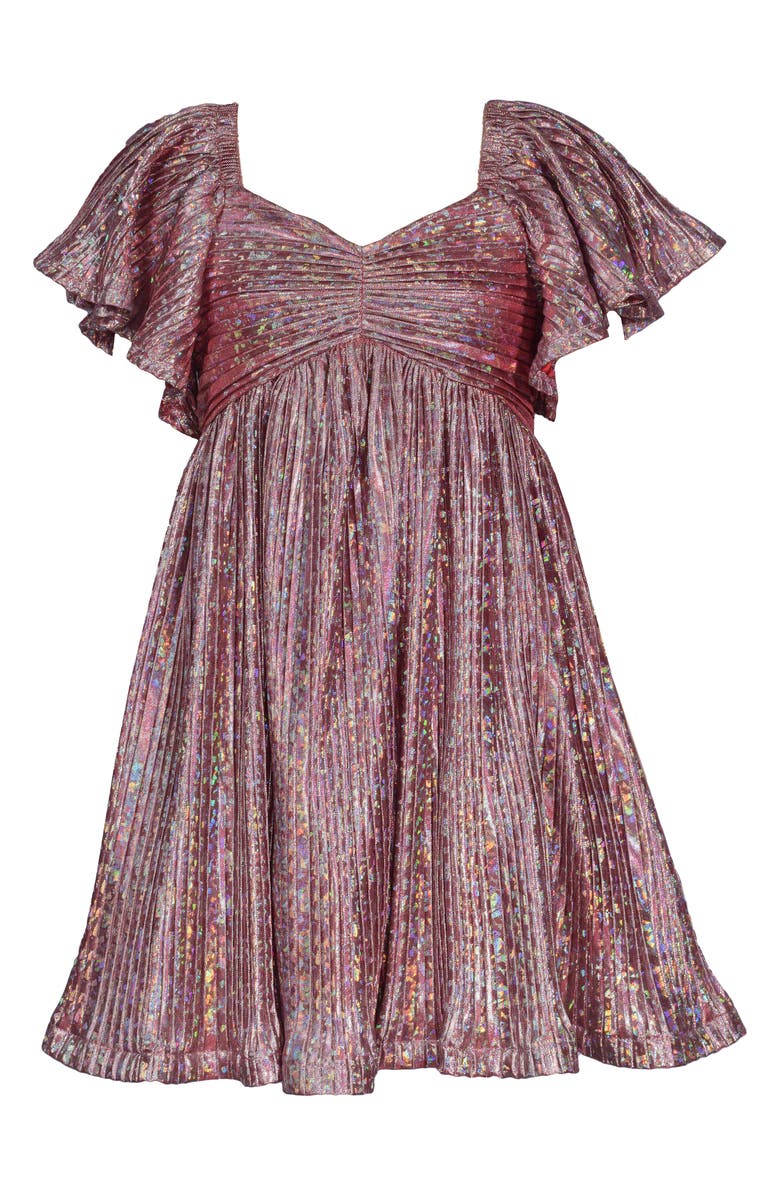 Iris & Ivy Kids' Flutter Sleeve Metallic Boudre Party Dress, Main, color, 