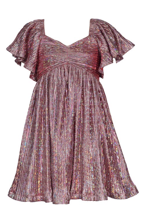 Iris & Ivy Kids' Flutter Sleeve Metallic Boudre Party Dress in Rose Pink 