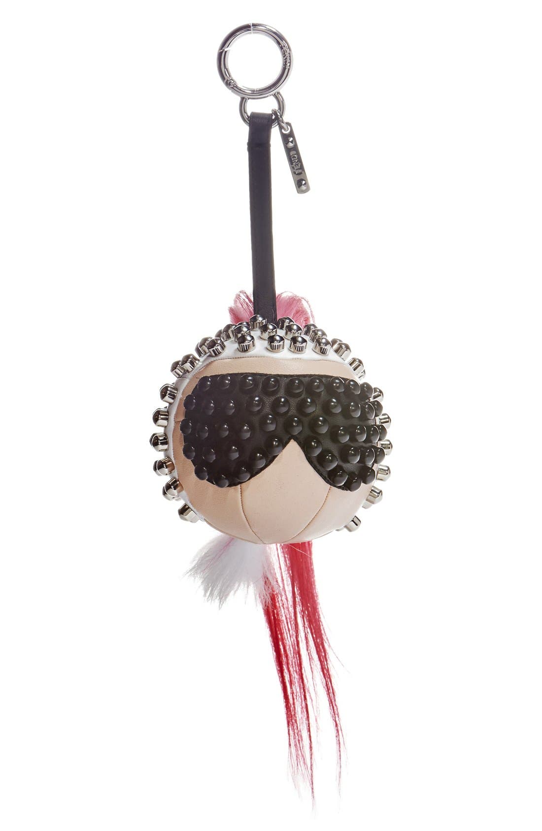 'Karlito' Genuine Goat Fur & Lambskin Leather Bag Charm, Main, color, PINK