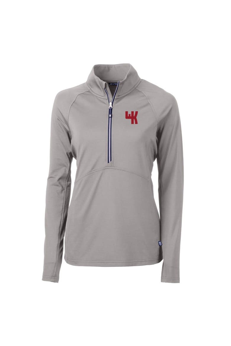 Women's Cutter & Buck Gray Western Kentucky Hilltoppers Adapt Eco Knit Stretch Recycled Half-Zip Pullover Top, Alternate, color, Gray
