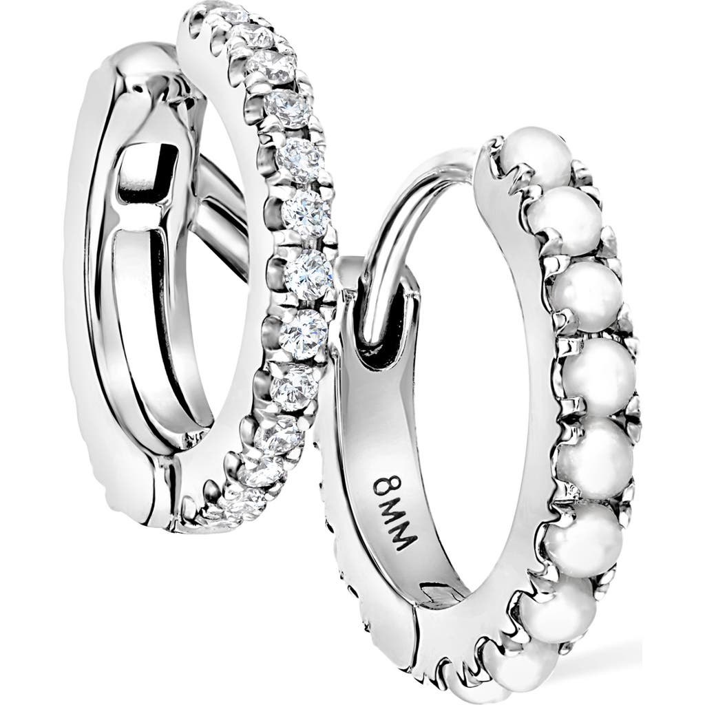 Maria Tash Pearl & Diamond Double Eternity Linked Hoop Earring & Cuff In Metallic